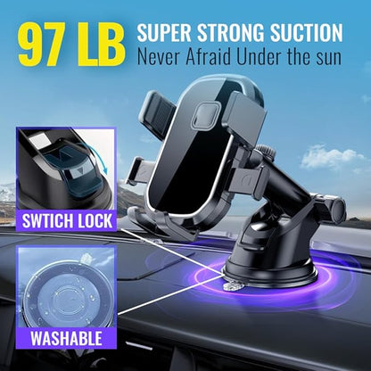 Upgraded 3-in-1 Phone Holders for Your Car, Heavy-Duty Car Phone Mount for Dashboard, Windshield & Vent, Universal Cell Phone Holder for iPhone & Android