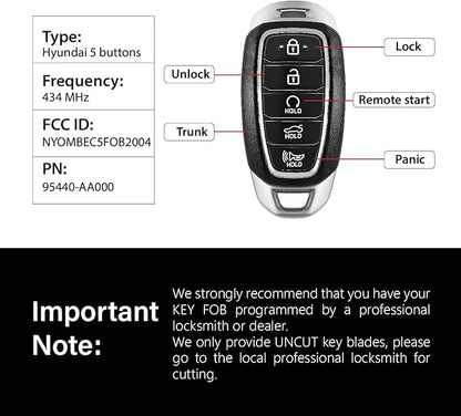 Replacement for 2020 2021 2022 2023 Hyundai Elantra Key Fob Remote Control NYOMBEC5FOB2004 5 Buttons 6A 434MHz