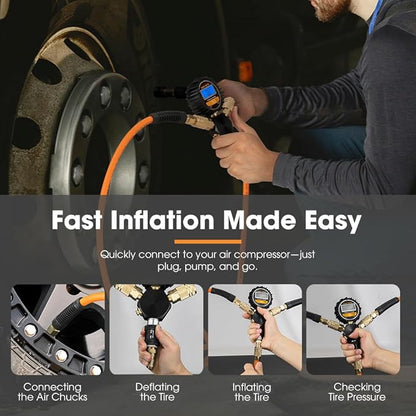 SanHima 4 Tire Inflation Deflation System - Fits up to 200" Wheelbase, Fast High Flow 4-Way Air Down Tire Inflator Deflator for Truck Car Trailer Motocycle
