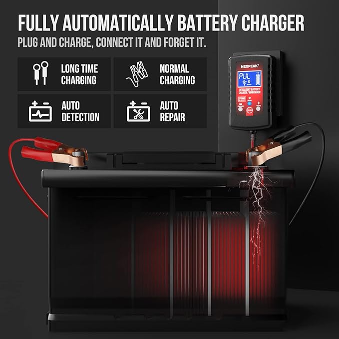 [4-Pack]1.75-Amp Car Battery Charger, 6V and 12V Smart Fully Automatic Battery Charger Maintainer, Trickle Charger, Battery Desulfator for Car, Lawn Mower, Motorcycle, Boat, Marine Lead Acid Batteries