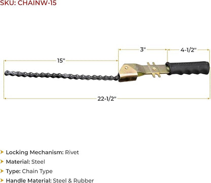 Mytee Products 15" Heavy-Duty Oil Filter Chain Wrench for 4" Diameter Filters – Rivet Locking Mechanism & Ideal for Chain Oil Filter Remover & General Maintenance Tasks