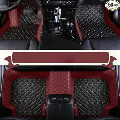 TAHALICustom Colors Car Floor Mats Black Pink for 99.9% Sedan SUV Sports， All-Weather Liners Car Floor mat，Luxury Leather Automotive Floor Mats (Black Wine red-,3D Floor Mats)