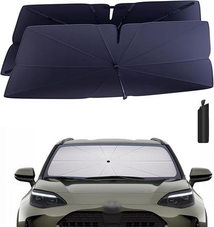 Windshield Sun Shade Umbrella for 2021-2025 Toyota Yaris Accessories: Custom Fit 240T Silver, Double Thickened, Foldable Sunshade Front Window Sun Visor, Ultimate 99% UV Blocking for L/LE/XLE