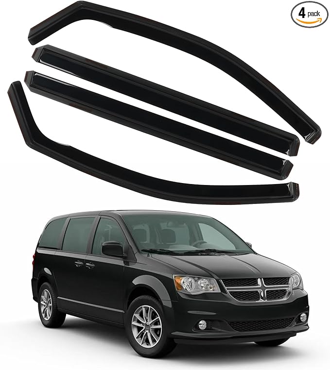 4PCS in Channel Rain Guards for 2008-2023 Dodge Grand Caravan, 2008-2016 Chrysler Town Country, 2009-2012 Volkswagen (VW) Routan, Vent Window Visors Shade, Window Deflectors