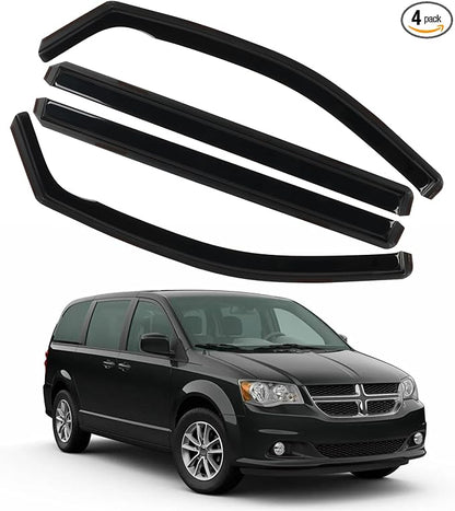 4PCS in Channel Rain Guards for 2008-2023 Dodge Grand Caravan, 2008-2016 Chrysler Town Country, 2009-2012 Volkswagen (VW) Routan, Vent Window Visors Shade, Window Deflectors