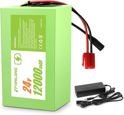 24V 12Ah Battery & Charger Kit for Kids Ride-On Cars | Compatible with 24V Torex UTV 4X4 & Electric ATVs | 7S4P 29.4V with Safety Harness & Red Plug (Flex 24V12Ah 20hr)