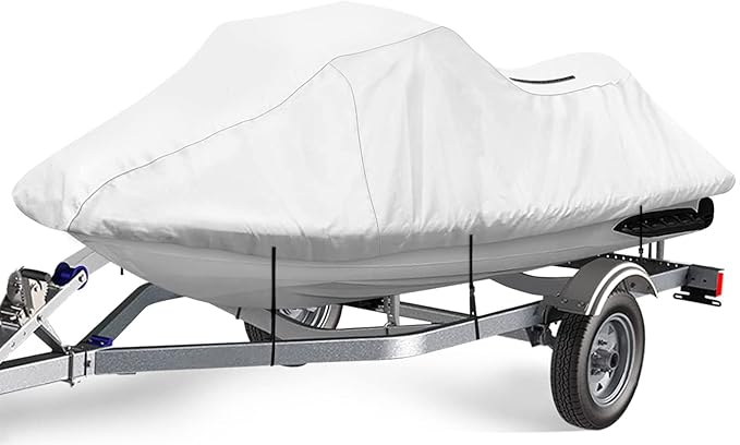 iCOVER Jet Ski Cover - Personal Watercraft Covers, Waterproof Heavy Duty Trailerable Jet Ski Protection for Seadoo Kawasaki Yamaha Wave Runner, Fits PWC Models Up to 113in Long