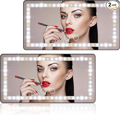 Car Sun Visor Vanity Makeup Mirror, 2 Pcs Rechargeable with 3 Light Modes & 60 LEDs - Dimmable Clip-on Rear View Sun-Shading Cosmetic Mirror, Universal for Car SUV Truck (Black)