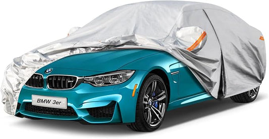 Kayme 6 Layers Car Cover Custom Fit for BMW 3 Series 320i 325i 328i 330i 335i (2013-2025) Waterproof All Weather for Automobiles, Outdoor Full Cover Rain Sun UV Protection.Silver