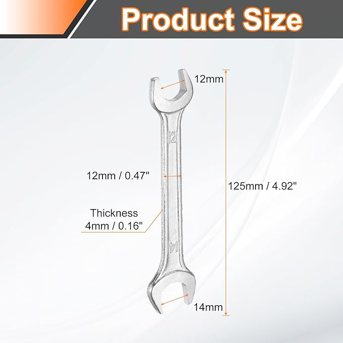 HARFINGTON Double Open End Wrench 12mm x 14mm Metric 15 Degree Offset Angle Small Flat Head Wrench Galvanizing Open Ended Spanner for Automotive Repair Furniture Assembly