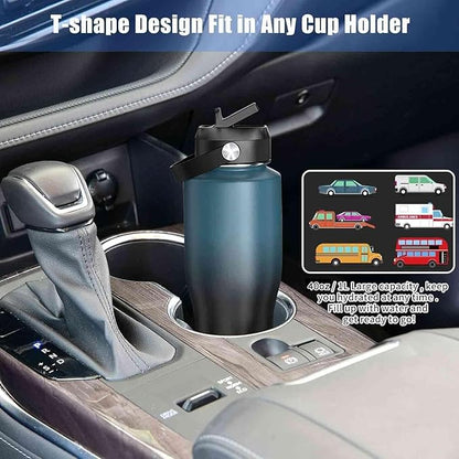 SENDESTAR 40oz Stainless Steel Water Bottle(Cold for 48 Hrs, Hot for 24 Hrs),Double Wall Vacuum Insulated Bottle with Straw Lid, Spout Lid and Flex Cap, Fit in Any Car Cup Holder，Navy