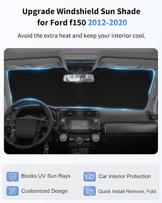 for F150 Car Windshield Sun Shade for 2015-2020 Ford F150 Lariat, King Ranch, Platinum, XL XLT Limited Raptor Accessories 2025 Upgrade Front Window Sunshade 2 Layer 240T Custom Fit Sun Visor Protector