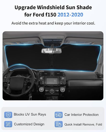for F150 Car Windshield Sun Shade for 2015-2020 Ford F150 Lariat, King Ranch, Platinum, XL XLT Limited Raptor Accessories 2025 Upgrade Front Window Sunshade 2 Layer 240T Custom Fit Sun Visor Protector