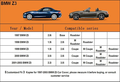 Kayme 7 Layers Car Cover Custom Fit for BMW Z3 (1997-2003) Waterproof All Weather for Automobiles, Outdoor Full Cover Rain Sun UV Protection.