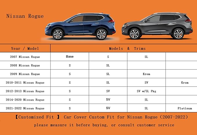Kayme 7 Layers SUV Car Cover Custom Fit for Nissan Rogue (2007-2025) Waterproof All Weather for Automobiles, Outdoor Full Cover Rain Sun UV Protection.Black