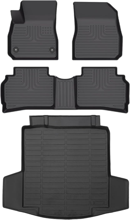 Wayhigh-All Weather Floor Mats & Cargo Liner Set for 2016-2024 2025 Chevy Malibu,Custom Fit TPE Heavy Duty Car Mats Chevy Malibu Accessories - Black
