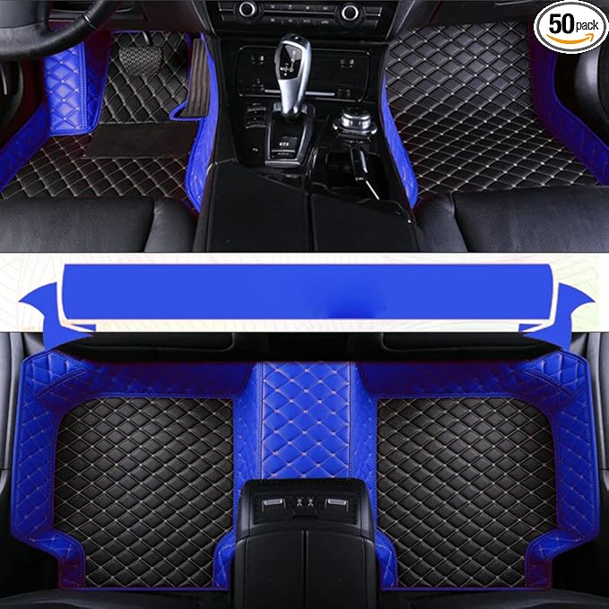 TAHALICustom Colors Car Floor Mats Black Pink for 99.9% Sedan SUV Sports， All-Weather Liners Car Floor mat，Luxury Leather Automotive Floor Mats (Black Blue mats,3D Floor Mats)