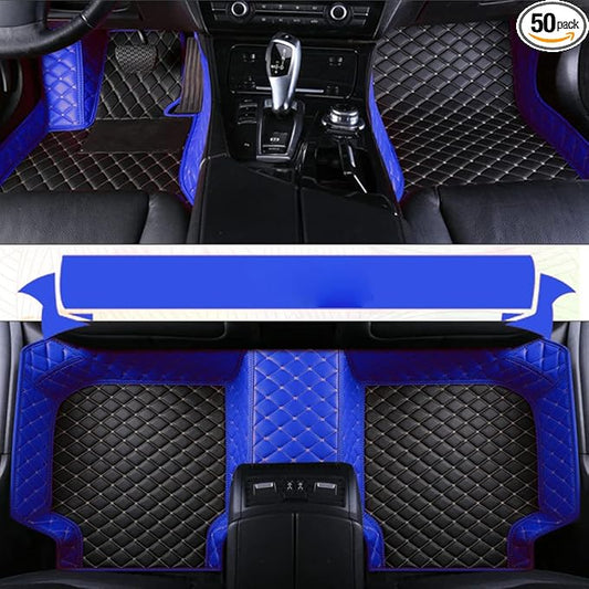 TAHALICustom Colors Car Floor Mats Black Pink for 99.9% Sedan SUV Sports， All-Weather Liners Car Floor mat，Luxury Leather Automotive Floor Mats (Black Blue mats,3D Floor Mats)