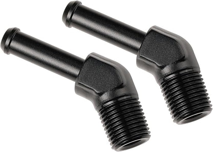1/8 NPT Male to 1/4" Hose Barb Fitting Adapter 45 Degree Elbow Aluminum Black 2PCS