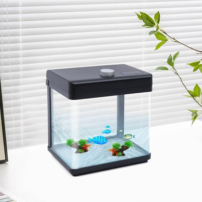 1.5 Gallon Fish Tank Starter Kits, Low Noise Betta Fish Tank with Fil-TER LED Light Submersible Pu-mp, Glass Small Fish Tank Smart Aquarium kit with Dimmer Button Water Temperature Display