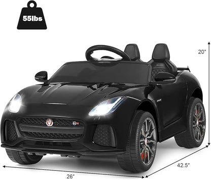 Costzon Ride on Car, 12V Licensed Jaguar F-Type SVR Battery Powered Kids' Electric Vehicles w/Remote Control, Front/Rear Lights, MP3/Music/3 Speeds/Spring Suspension, Kids Car Toy for Toddler (Black)