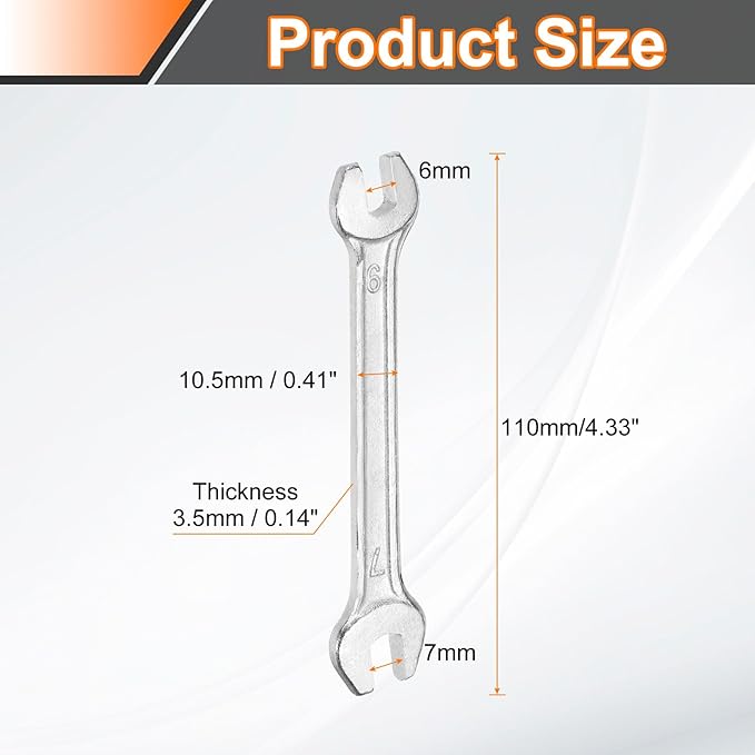 HARFINGTON Double Open End Wrench 6mm x 7mm Metric 15 Degree Offset Angle Small Flat Head Wrench Galvanizing Open Ended Spanner for Automotive Repair Furniture Assembly
