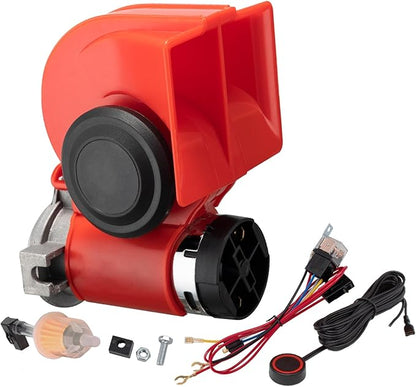 Train Horns kit for trucks,Air Horn for Motorcycle,Train Sound Car Horn Kit 12V Super Loud Electric Bull Horn(red horn with wire and button, 12v)