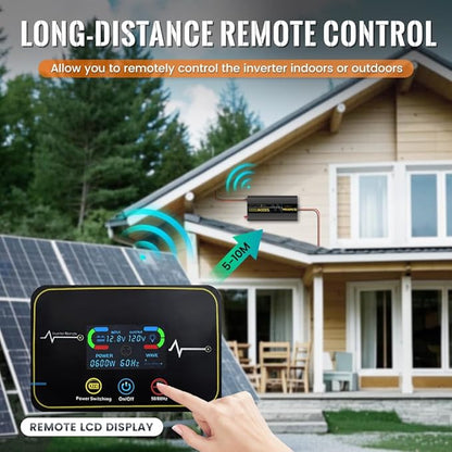 3000W/6000W(Peak) Pure Sine Wave Car Power Inverter 12V DC to 120V AC 60HZ with LCD Display, USB Port, Wireless Remote Control（10M) for Car Home Laptop Truck