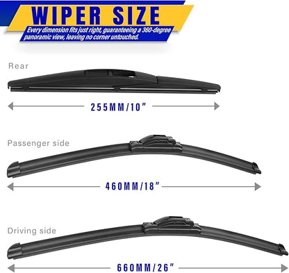 3 wipers Replacement for 2016-2020 2021 2022 Honda HRV HR-V, Windshield Wiper Blades Original Equipment Replacement - 26"/18"/10" (Set of 3) U/J HOOK