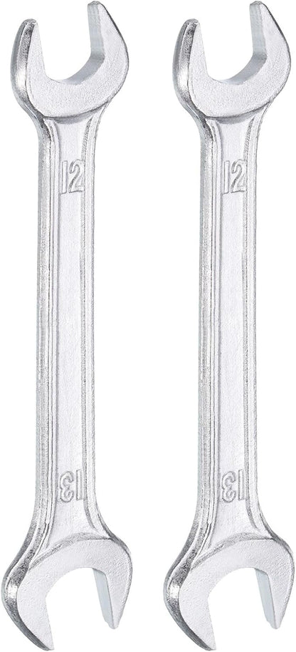 HARFINGTON 2pcs Double Open End Wrench 12mm x 13mm Metric 15 Degree Offset Angle Small Flat Head Wrench Galvanizing Open Ended Spanner for Automotive Repair Furniture Assembly