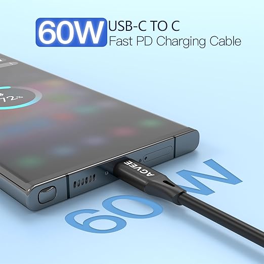 AGVEE 2 Pack 3ft Coiled Short USB-C to USB-C Charging Cable [USB-IF Certified] 60W PD Fast Charger Cord in Car for iPhone 16/15 CarPlay, Galaxy S25 S24 S23 S22 S21 S10 S9 S8, Google Pixel, Black