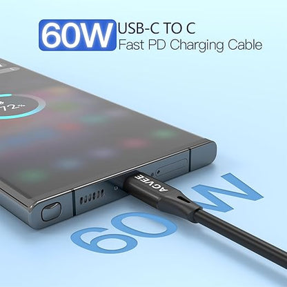 AGVEE 2 Pack 3ft Coiled Short USB-C to USB-C Charging Cable [USB-IF Certified] 60W PD Fast Charger Cord in Car for iPhone 16/15 CarPlay, Galaxy S25 S24 S23 S22 S21 S10 S9 S8, Google Pixel, Black
