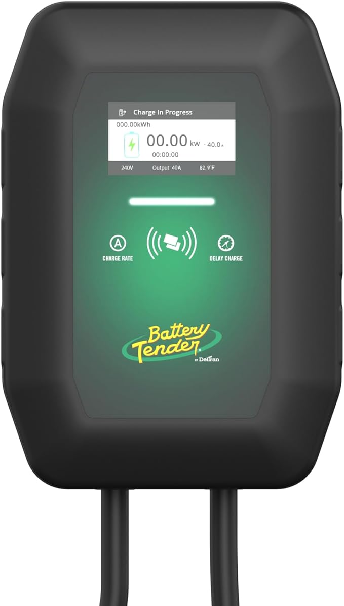 Battery Tender eCharge 40 AMP EV Charger - Level 2 Mounted Indoor Outdoor Fast Electric Vehicle Charging Station with Flexible 25ft Cable NEMA 14-50 - 022-3018-DL-WH