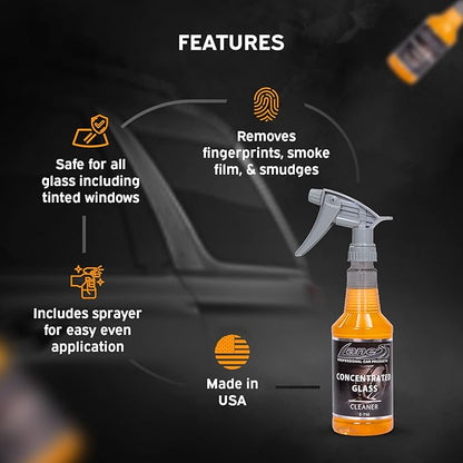 LANE'S Concentrated Auto Glass Cleaner- Window Cleaner, Windshield Cleaner- Removes Smoke Film, Fingerprints, and Smudges, Safe for All Glasses- 32 oz