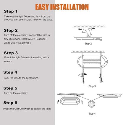Facon Dual-Tone 12Volts Bright RV LED Interior Light with Switch, 3000K/4000K Smart Lighting Upgrade for RVs, Campers, Boats, cETL Certified