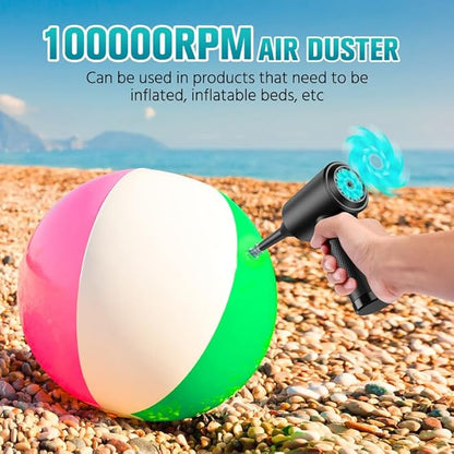 Electric Air Duster & Blower, 120,000RPM Compressed Air Duster for PC/Keyboard/Car, 7600mAh Rechargeable, 3-Speed LED Fan, No Canned Air - Keyboard Cleaner, Turbo Fan, PC Cleaning Kit
