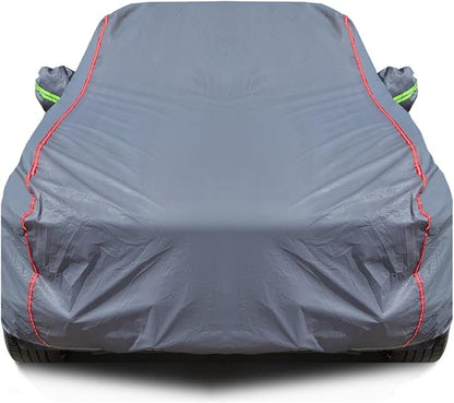 AUQDD 6-Layers PEVA New Material Sedan SUV Full Padded Car Cover Waterproof All Weather Weatherproof UV Sun Protection Snow Dust Storm Resistant Outdoor Exterior Custom Form-Fit Straps 178"-190" Grey
