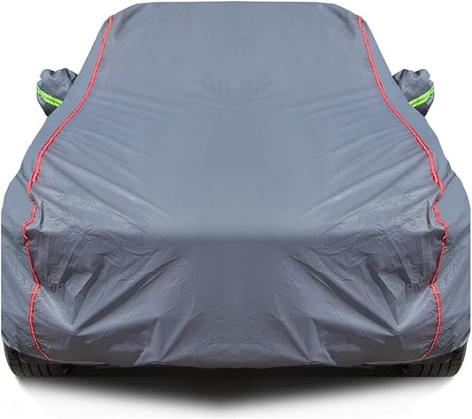 AUQDD 6-Layers PEVA New Material Sedan SUV Full Padded Car Cover Waterproof All Weather Weatherproof UV Sun Protection Snow Dust Storm Resistant Outdoor Exterior Custom Form-Fit Straps 178"-190" Grey