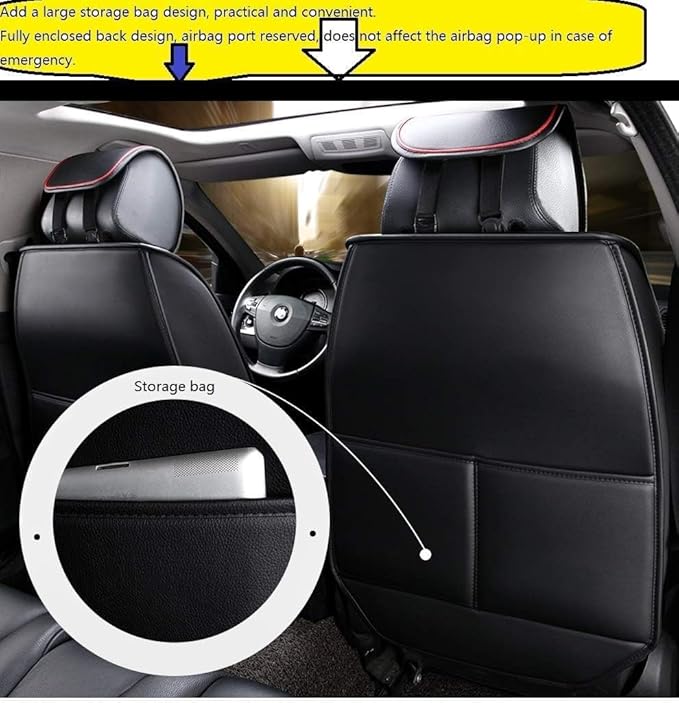 Seat Covers Full Set, Waterproof Leather Seat Covers for Cars, 5 Seats Universal Car Seat Protectors, Black Car Seat Covers Car Seat Cushions Fit for Most Cars (Black-White)