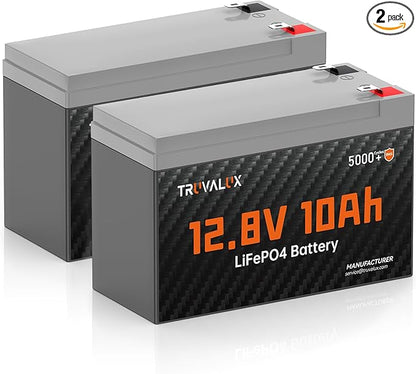 2 Pack 12V 10Ah Lithium LiFePO4 battery,Built-in 10A BMS,Lightweight Design,Up to 5000+ Deep Cycles,10 Years Lifespan, Upgrade Now for Fish Finder,Small UPS,Solar Power,Ride-on Toys,Lighting