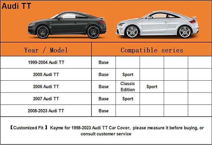 Kayme 6 Layers Car Cover Custom Fit for Audi TT (1998-2025) Waterproof All Weather for Automobiles, Outdoor Full Cover Rain Sun UV Protection.Silver