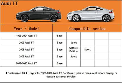 Kayme 6 Layers Car Cover Custom Fit for Audi TT (1998-2025) Waterproof All Weather for Automobiles, Outdoor Full Cover Rain Sun UV Protection.Silver