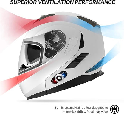 Motorcycle Helmet Bluetooth 5.0 Integrated New EPS FreedConn BM2-S Modular Flip Up Dual Visor Motorbike Helmet DOT FMVSS-218 Approved MP3 FM for Adults Men Women