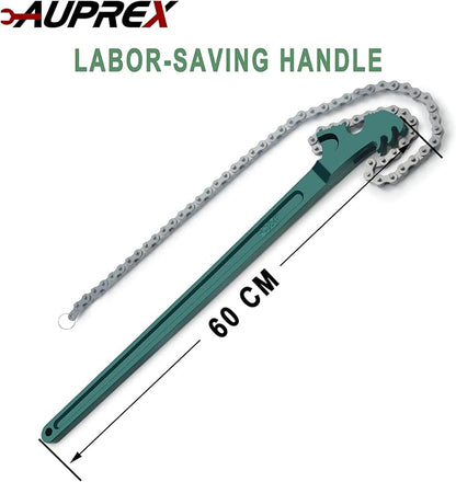 24 Inch Heavy Duty Chain Oil Filter Wrench, Adjustable Long Handle Tool Fits Max 12.6 Inch Diameter
