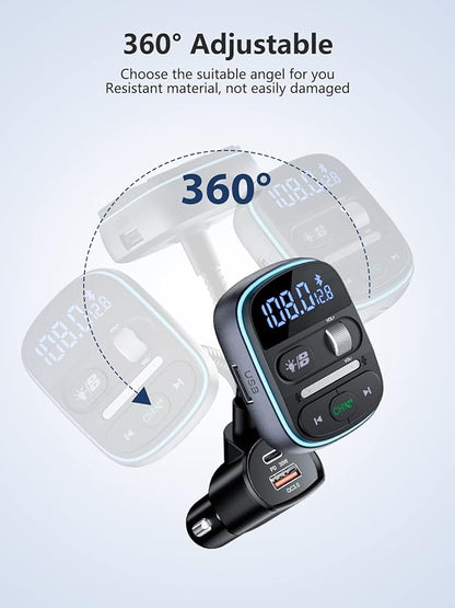 LENCENT Bluetooth FM Transmitter PD 30W, Bluetooth Car Adapter with QC3.0 Fast Charger, Hi-Fi Bass Music, Wireless Radio Receiver Hands-Free Calling, [Color Light]
