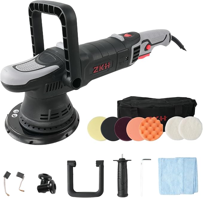ZKH Buffer Polisher, 6 Inch Car Buffers and Polishers Kit, 21mm Orbit Dual Action Polisher with 1000W Powerful Motor, 4800OPM Buffer Polisher for Car Detailing and Waxing