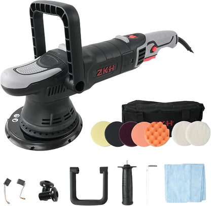 ZKH Buffer Polisher, 6 Inch Car Buffers and Polishers Kit, 21mm Orbit Dual Action Polisher with 1000W Powerful Motor, 4800OPM Buffer Polisher for Car Detailing and Waxing