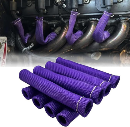 Spark Plug Wire Boots Protection 8 PCS Spark Plug Wire Heat Shield 6 Inches 2500° Spark Plug Heat Sleeve Cover Wrap for LS1 / LS2 Sbc BBC 350 454 (Purple)