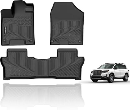 KELCSEECS® Floor Mats & Cargo Liner Custom for Honda Passport 2019-2025 All Weather Protection TPE Floor Liners Front & Rear Row Full Set Honda Passport Accessories Black