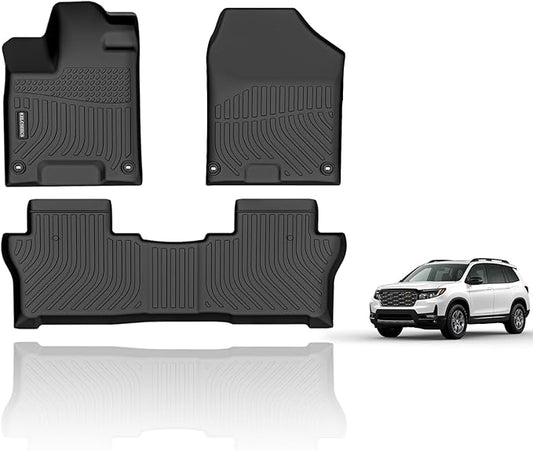 KELCSEECS® Floor Mats & Cargo Liner Custom for Honda Passport 2019-2025 All Weather Protection TPE Floor Liners Front & Rear Row Full Set Honda Passport Accessories Black